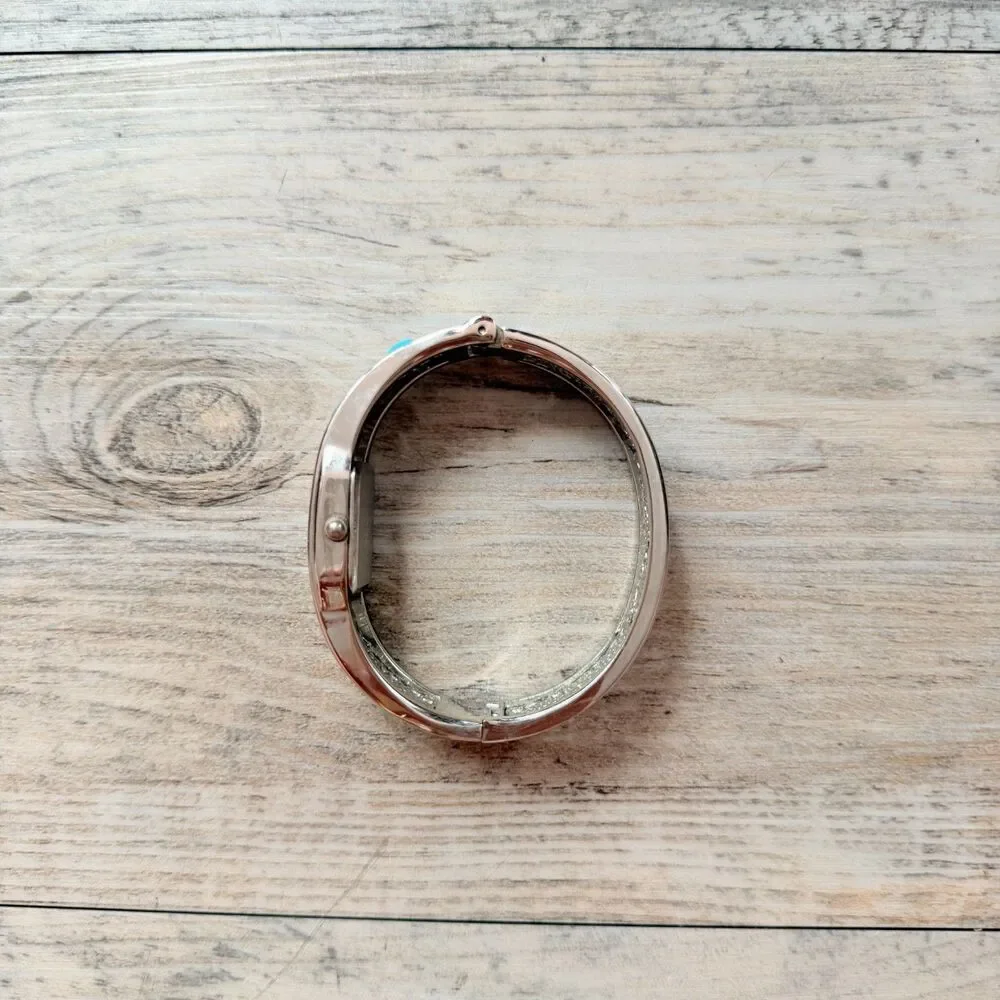 Southwestern Turquoise Silver Tone Cuff Bracelet Watch Western Boho Cowgirl